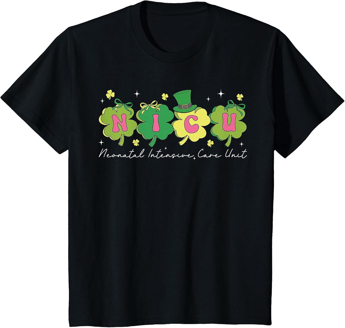 Happy St Patrick's Day Retro Shamrock NICU Nurse Nursing T-Shirt - Black