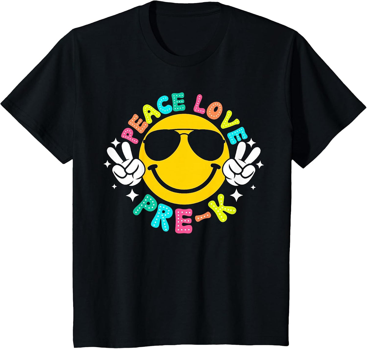Peace Love Pre-K Retro Back to School 2024 Preschool Teacher T-Shirt - Black