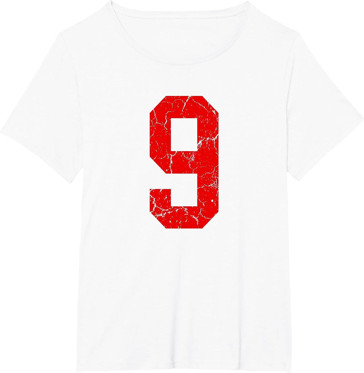 Distressed Red Number 9 Jersey Player Uniform #9 T-Shirt - White
