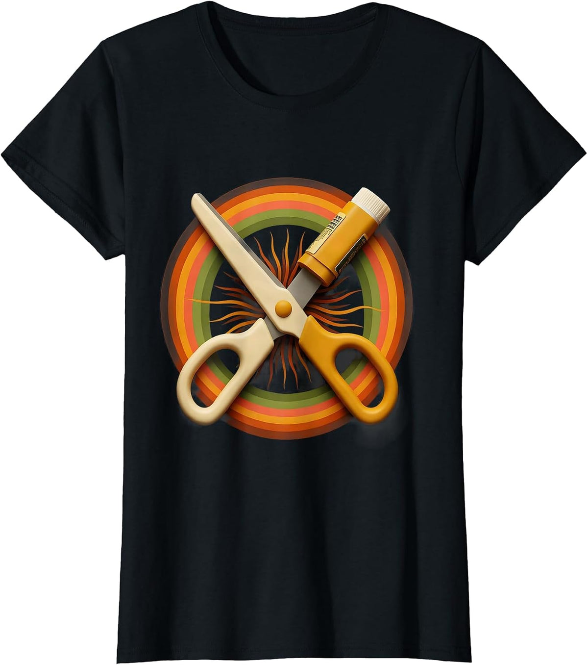 First Grade Teacher Scissors and Glue Graphic T-Shirt - Black
