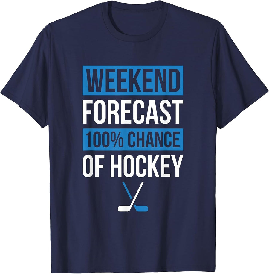 Funny Hockey Player or Hockey Fan Design Weekend Forecast T-Shirt - Navy Blue
