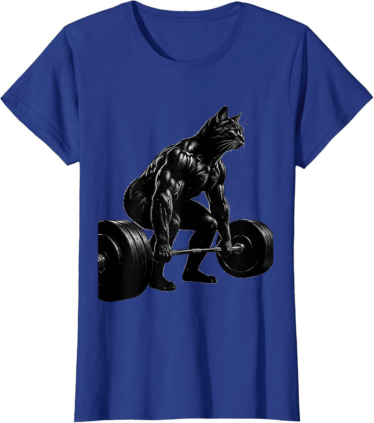 Women's Cat Deadlift Barbell Weightlifting Graphic T-Shirt - Royal Blue