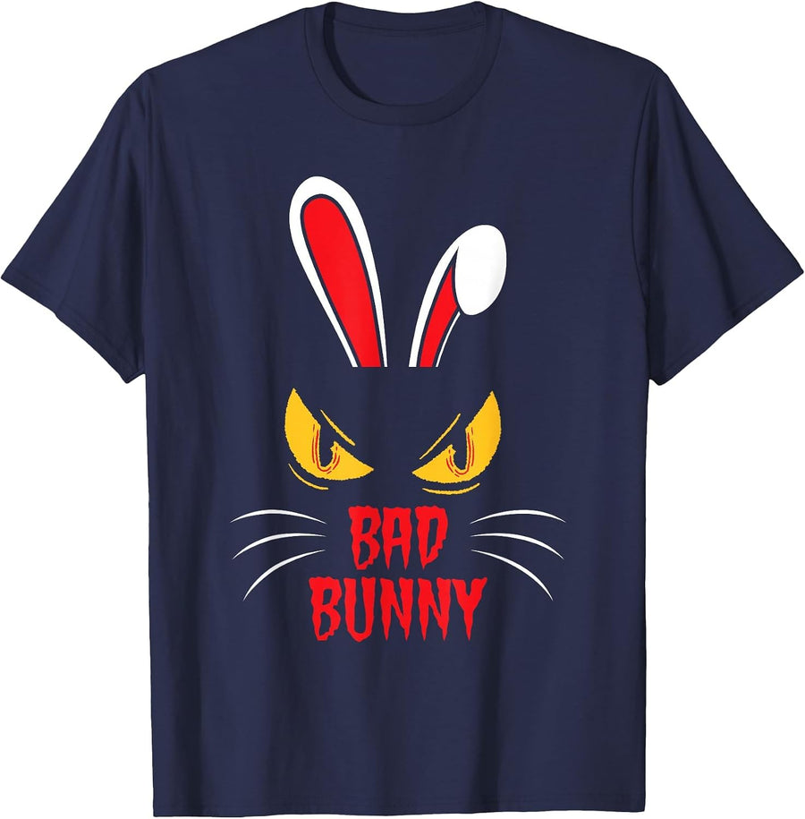 Bad Rabbit Creepy Rabbit Cool Animal Friend T-Shirt - Navy Blue