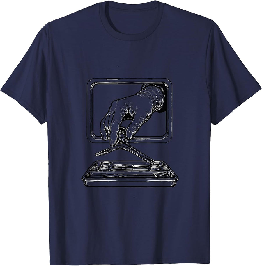 Surgical Clamp Line Art Scrub Tech Pride Gift T-Shirt - Navy Blue