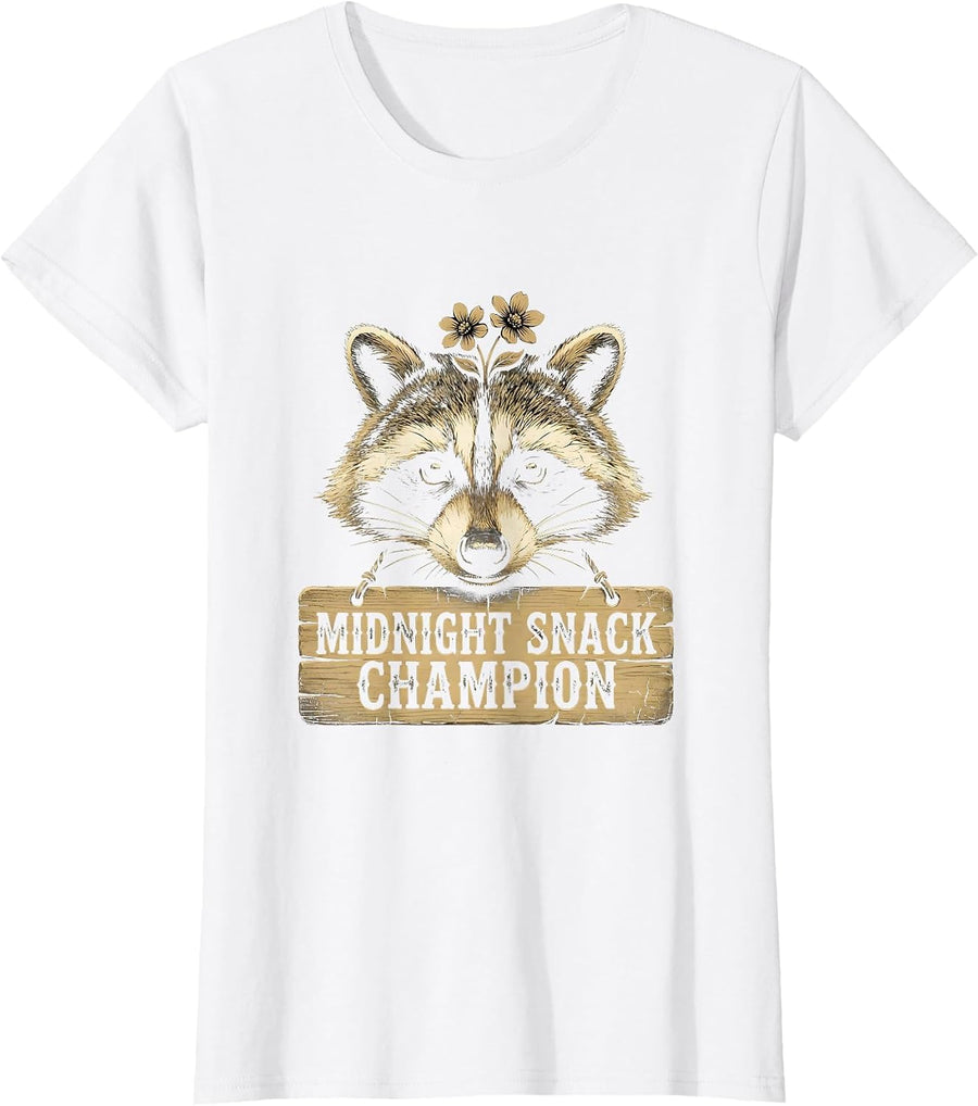 Women's Midnight Snack Champion Raccoon Design T-Shirt - White