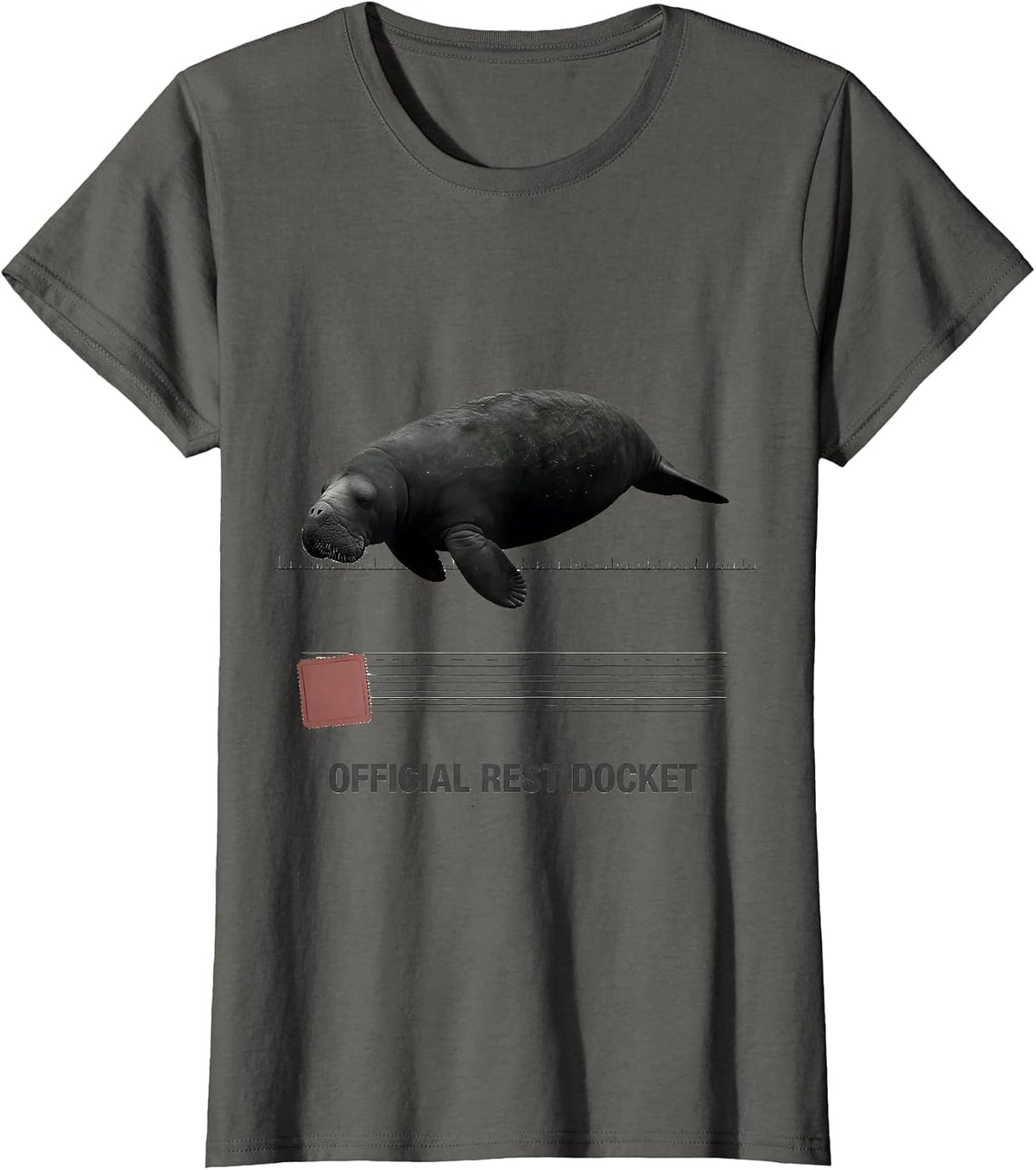 Women's Official Rest Docket Minimalist Manatee Sea Cow Wildlife T-Shirt - Asphalt Grey