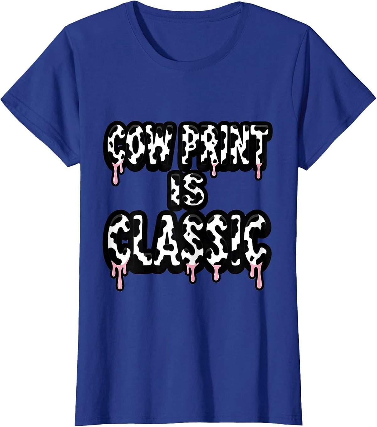 Women's Cow Print Is Classic Bold Animal Print Design T-Shirt - Royal Blue
