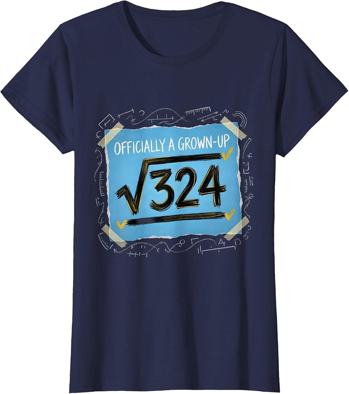 Women's Officially A Grown-Up Square Root Age Math Birthday Gift T-Shirt - Navy Blue