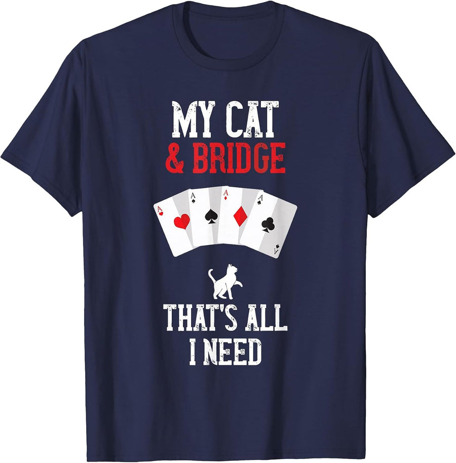 Cat All I Need Bridge Card Game Player Bridge Card Game T-Shirt - Navy Blue