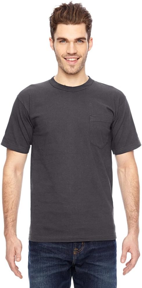 Bayside USA-Made SS Tee, Men's Classic Yellow Solid Crew Neck T-Shirt, S-5XL - Charcoal