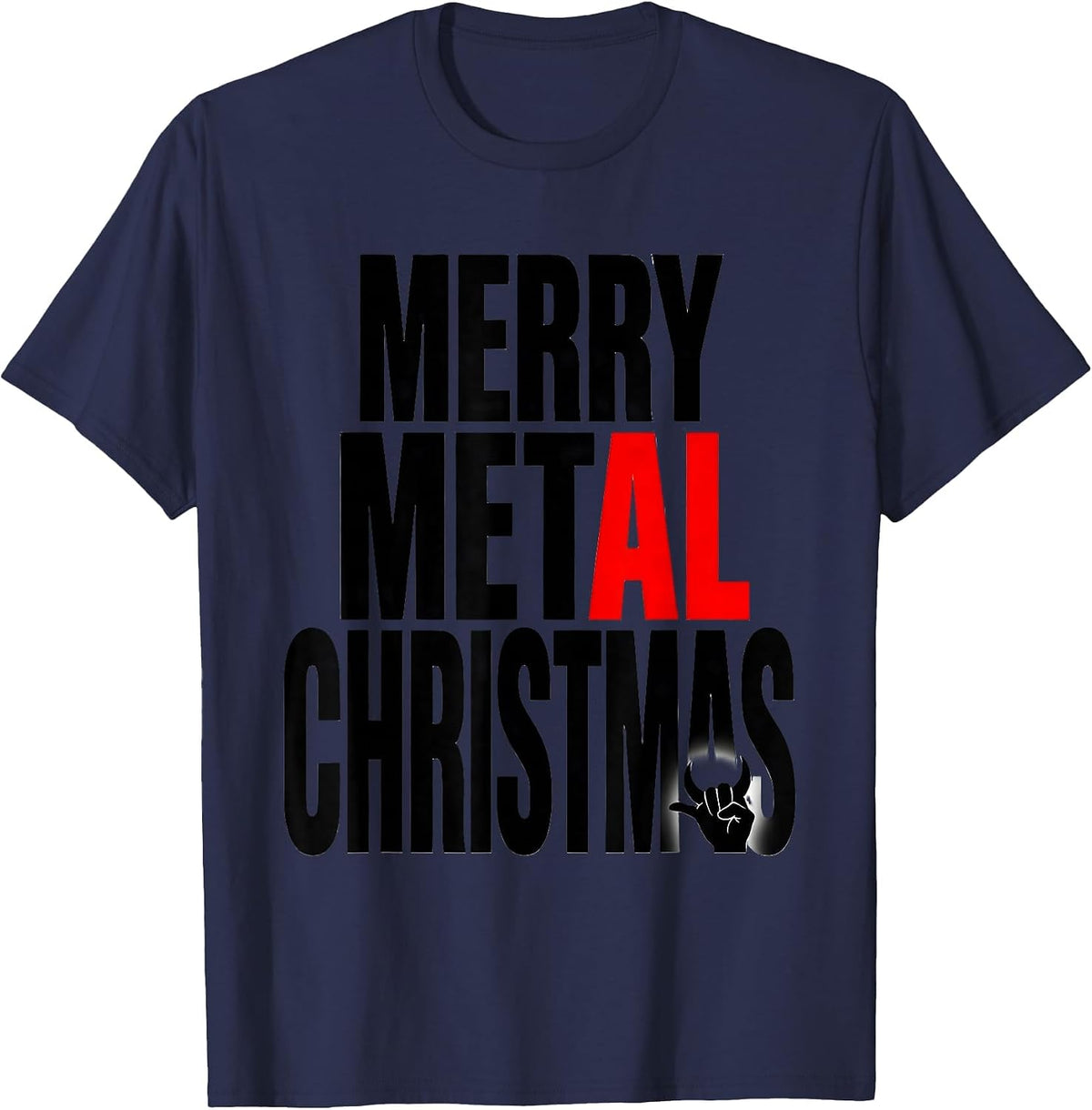 Merry Metal Christmas Funny Rock Guitarist Heavy Metal Humor T-Shirt - Navy Blue
