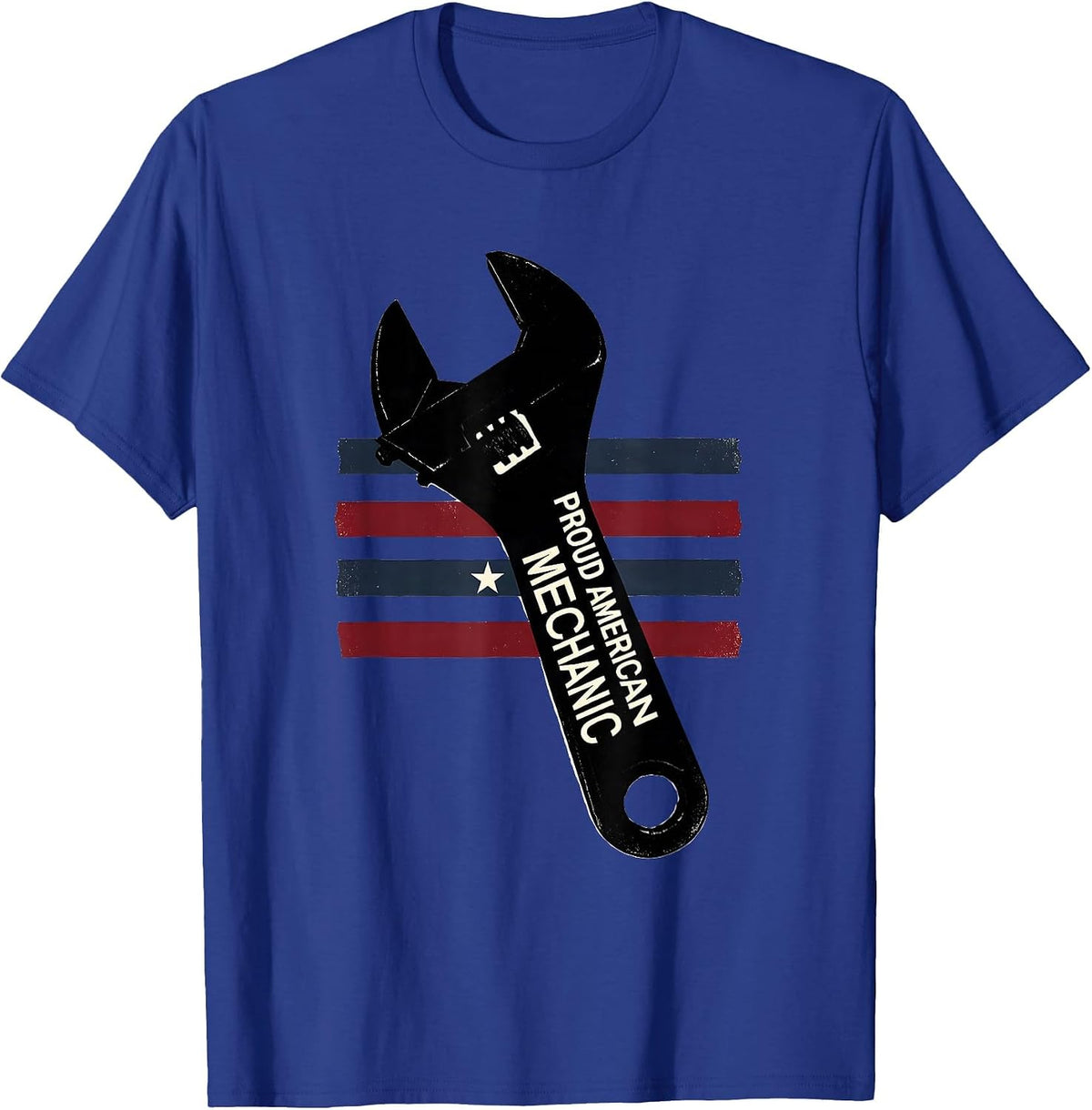 Men's Proud American Mechanic Flat Patriotic Wrench Tool Worker T-Shirt - Royal Blue