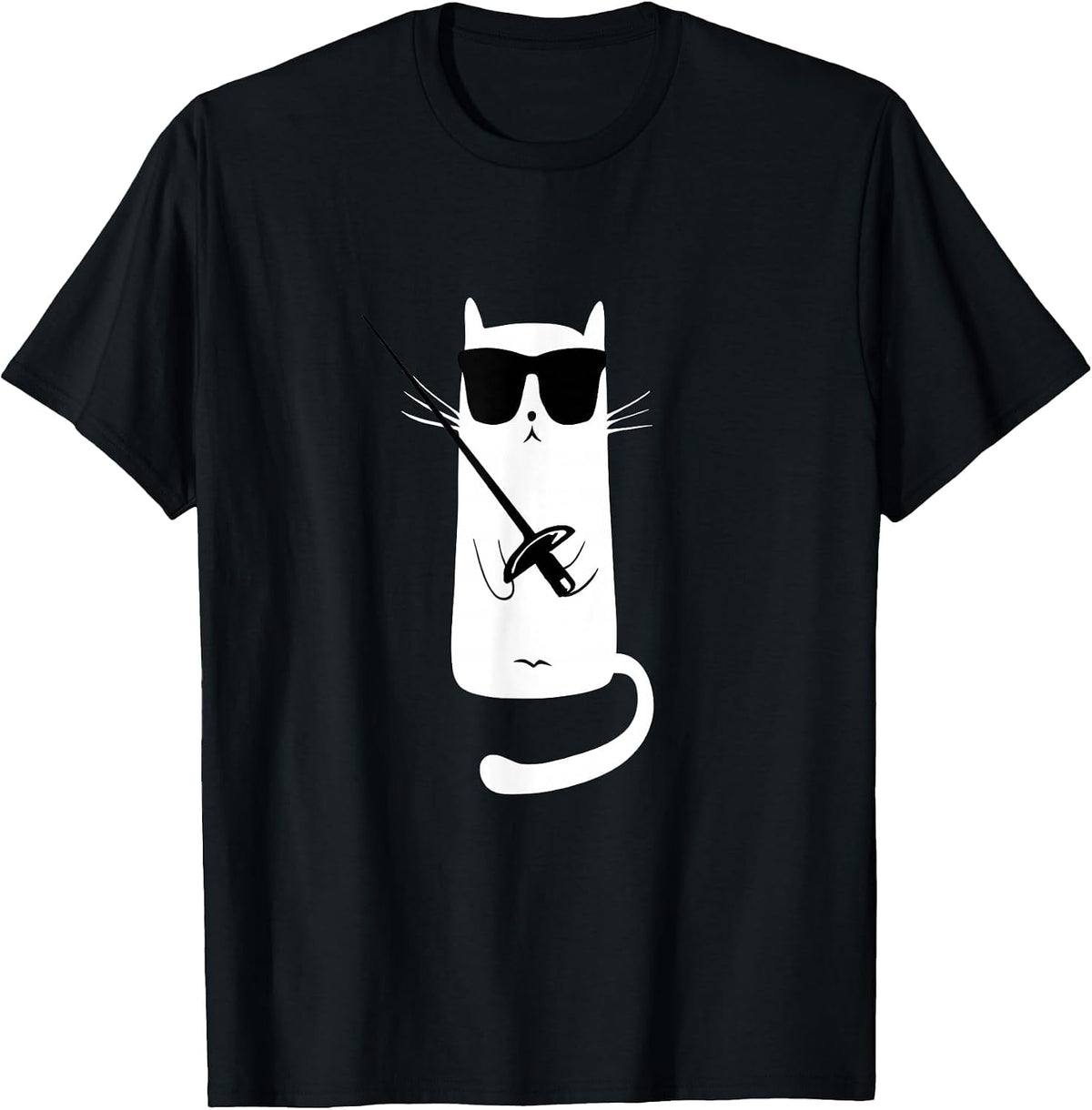 Funny Cat Wearing Sunglasses Fencing T-Shirt - Black