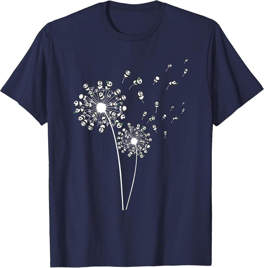 Funny Panda Dandelion Design Men Women Dandelion Panda Lover T-Shirt - Navy Blue