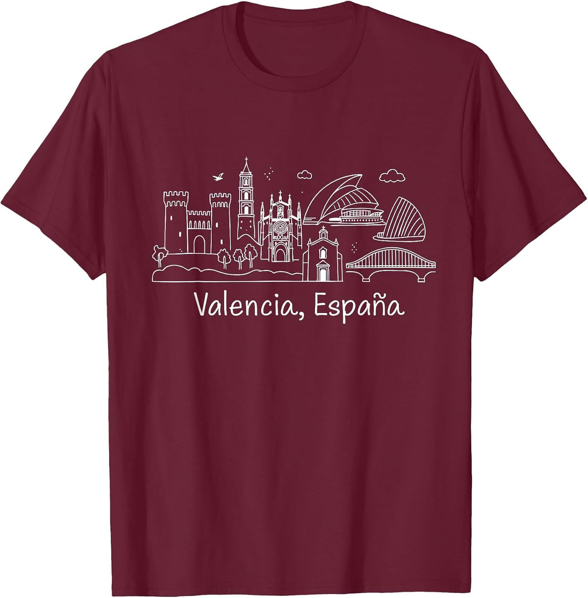 Souvenirs from Valencia Spain Skyline Valencia España T-Shirt - Burgundy