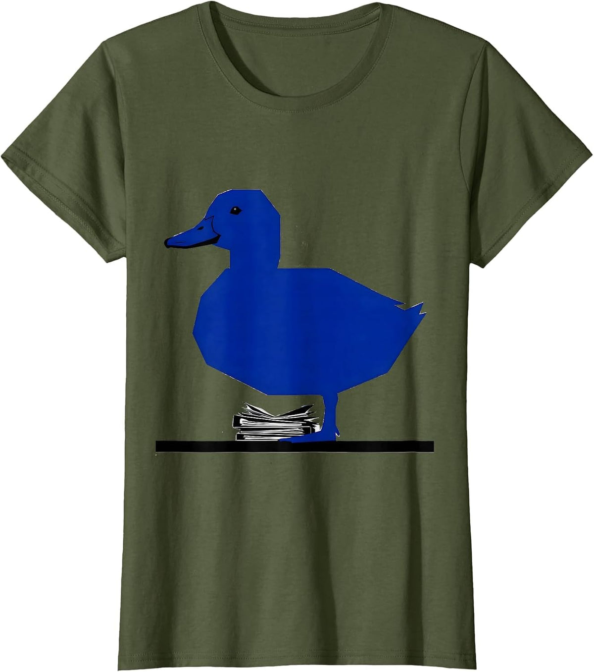 Women's Geometric Duck Silhouette Funny Duck Lover Novelty T-Shirt - Olive Green