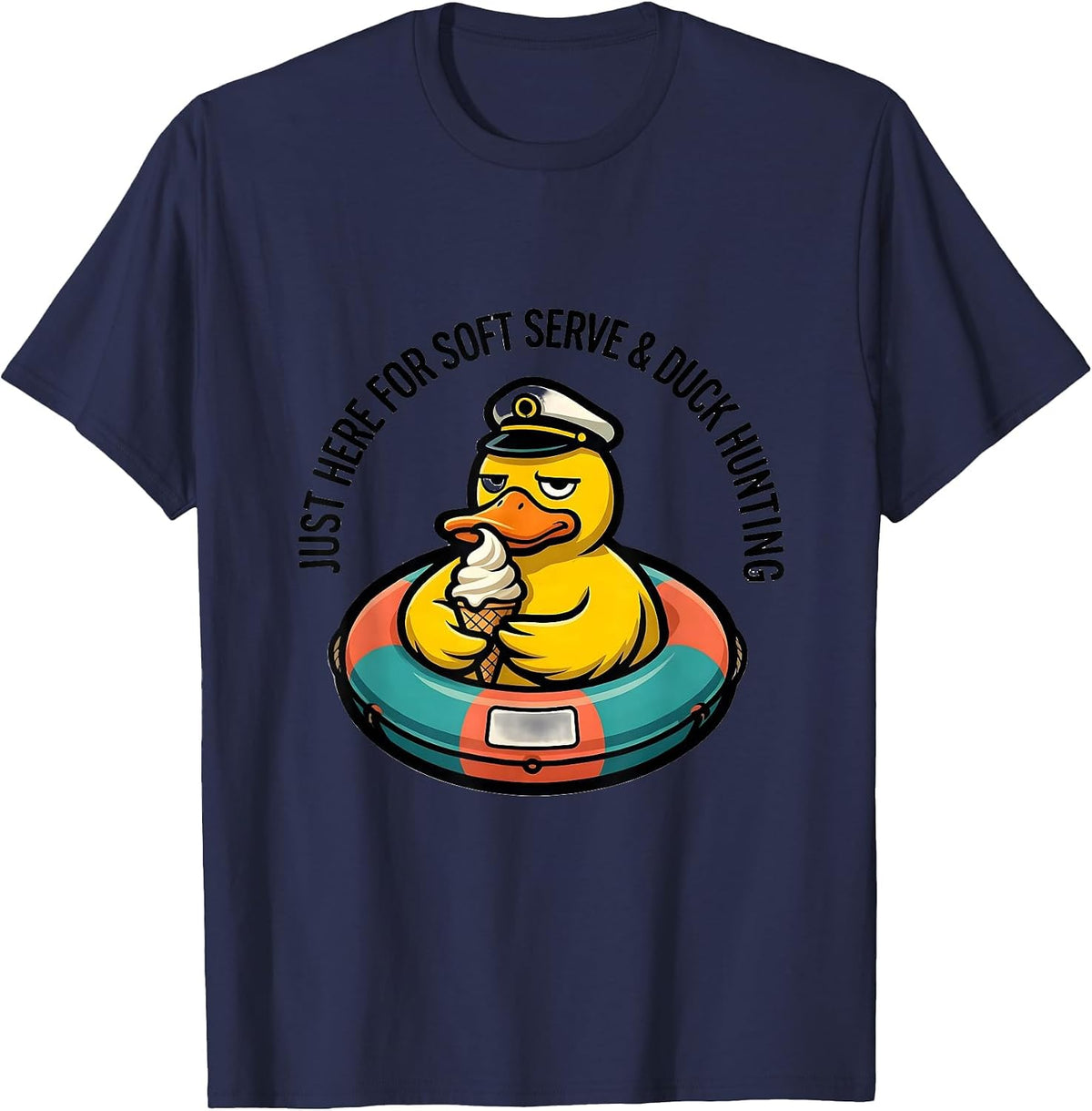 Just Here For Soft Serve & Duck Hunting Funny Cruise T-Shirt - Navy Blue