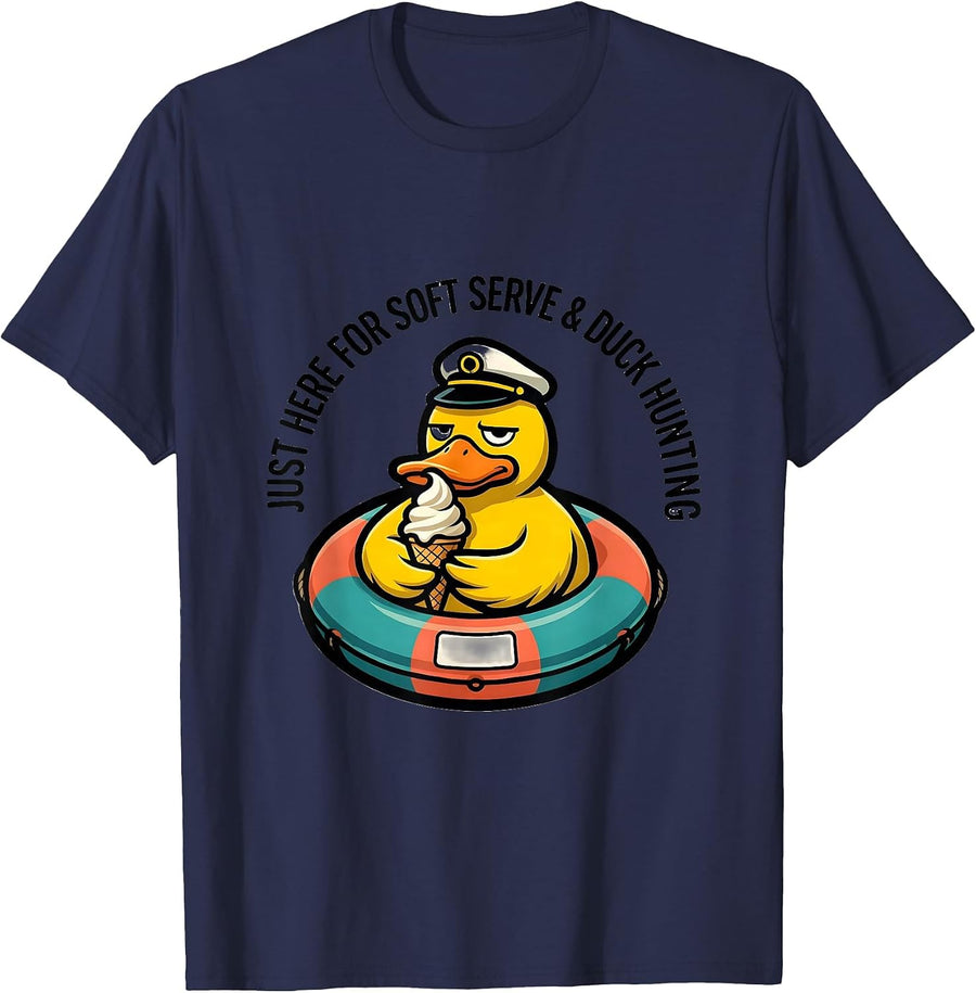 Just Here For Soft Serve & Duck Hunting Funny Cruise T-Shirt - Navy Blue