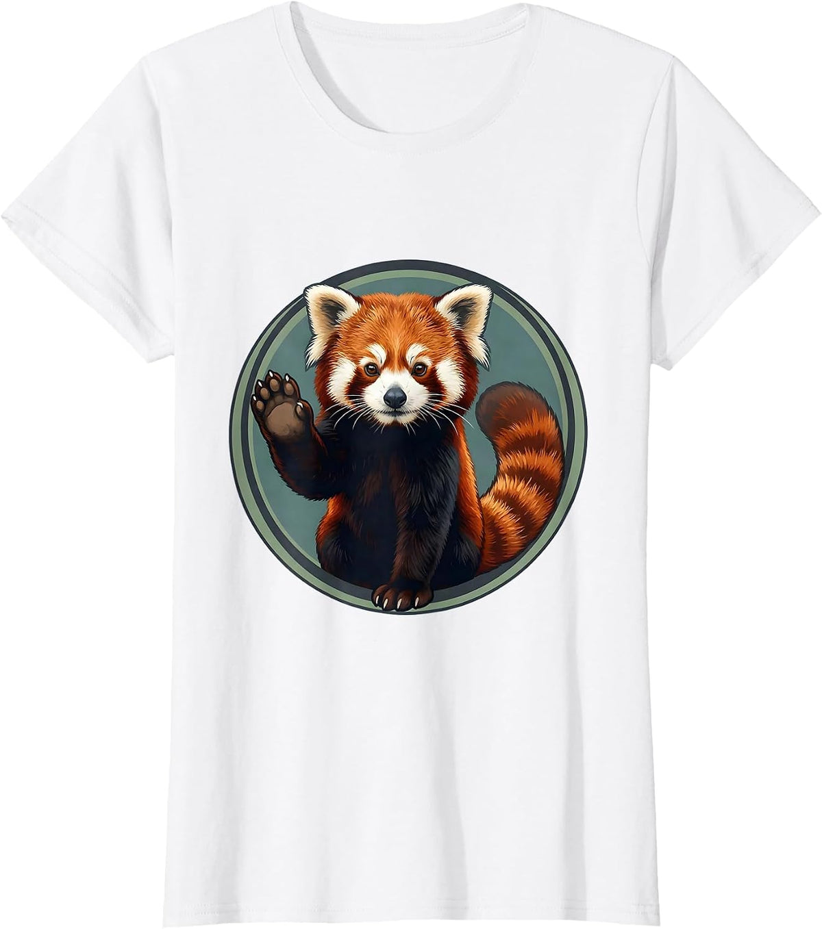Women's Red Panda Circle Badge Cute Animal Lover Gift T-Shirt - White