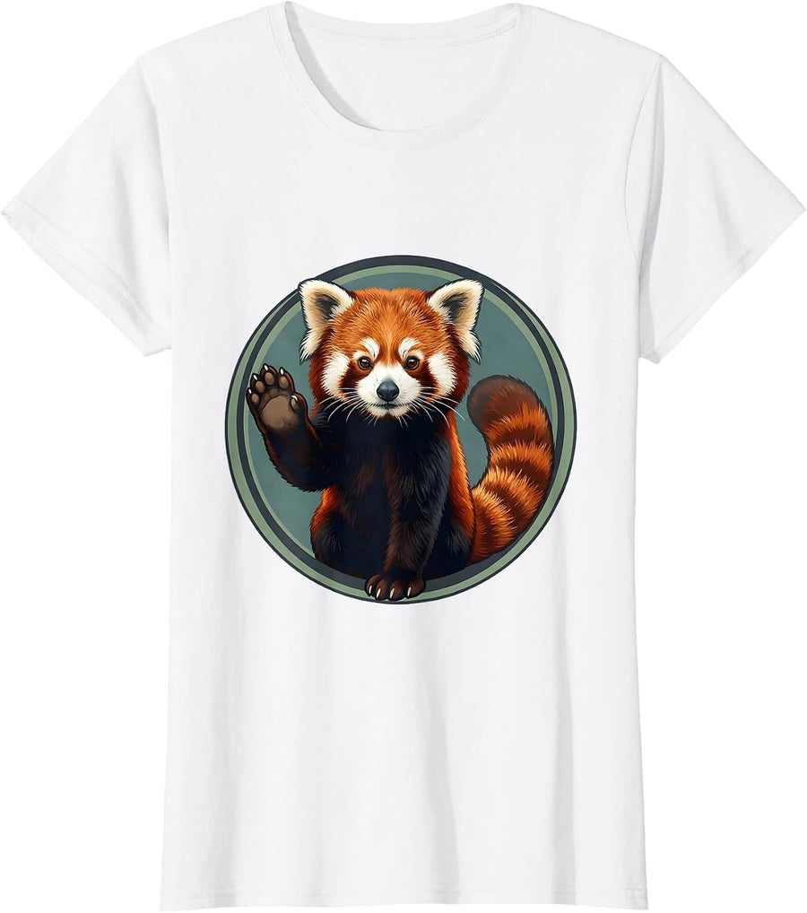 Women's Red Panda Circle Badge Cute Animal Lover Gift T-Shirt - White