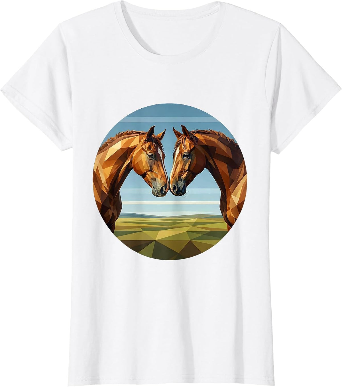 Two Horses Touching Noses Sweet Equine Art T-Shirt - White