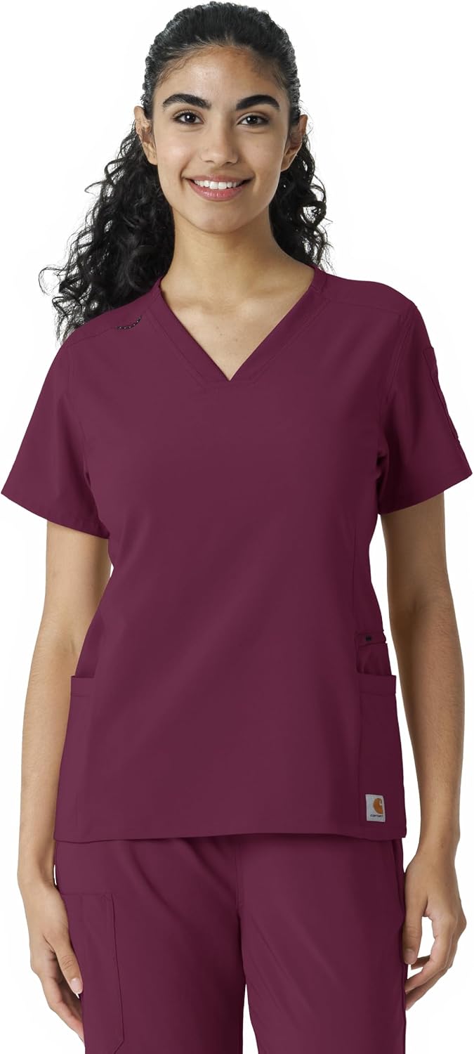 Carhartt Scrubs C13310 Women's Cross-Flex Modern Fit Oversized V-Neck Top - Wine