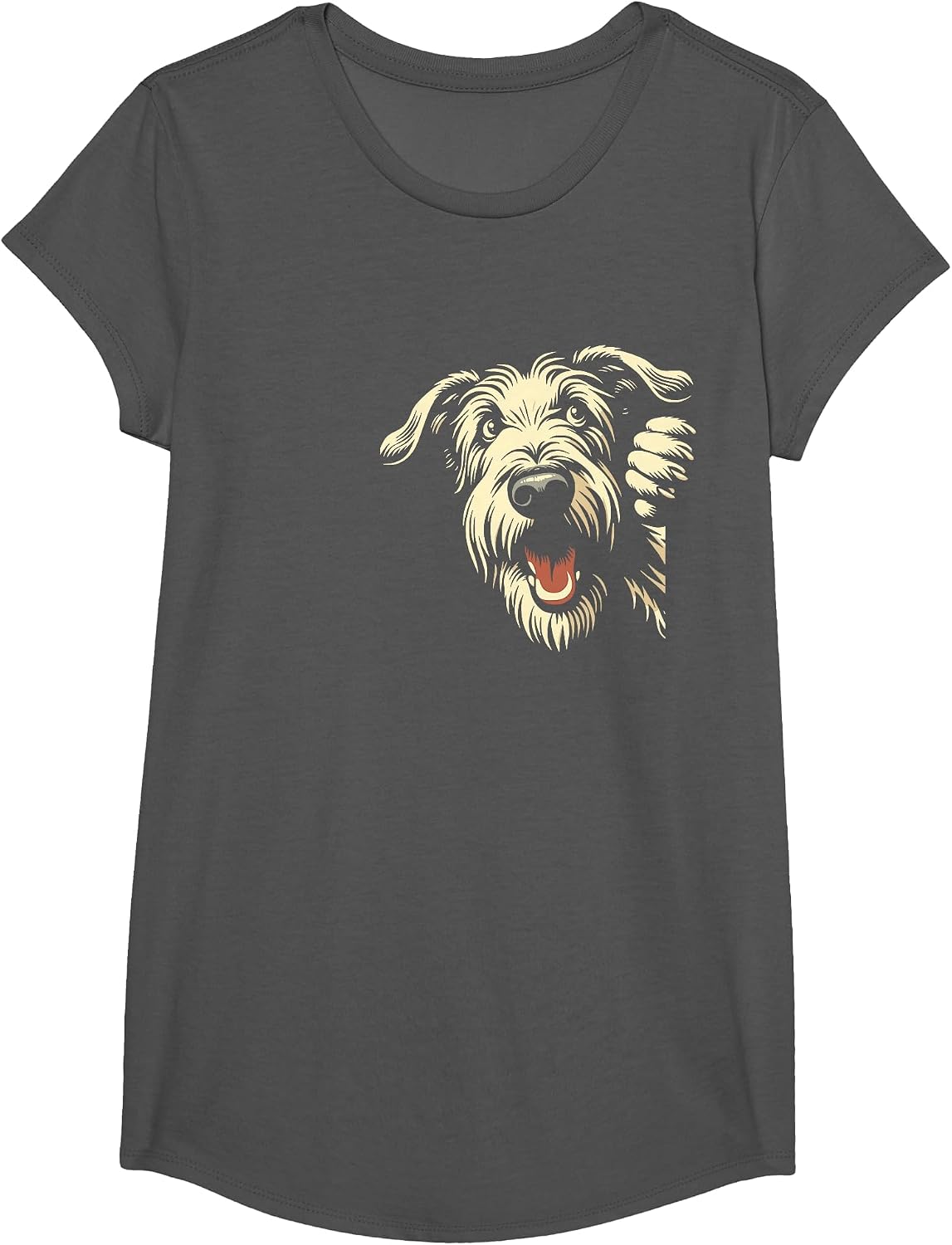 Funny Irish Wolfhound Peeking Dog Graphic Design T-Shirt - Girls Asphalt Grey
