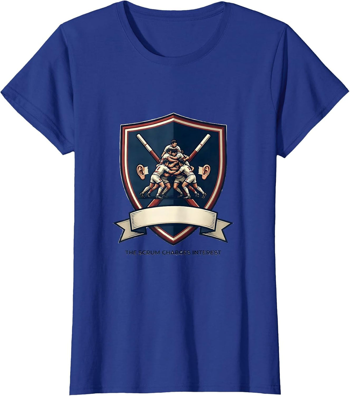 Women's The Scrum Charges Interest Funny Rugby Player Coach Fan T-Shirt - Royal Blue