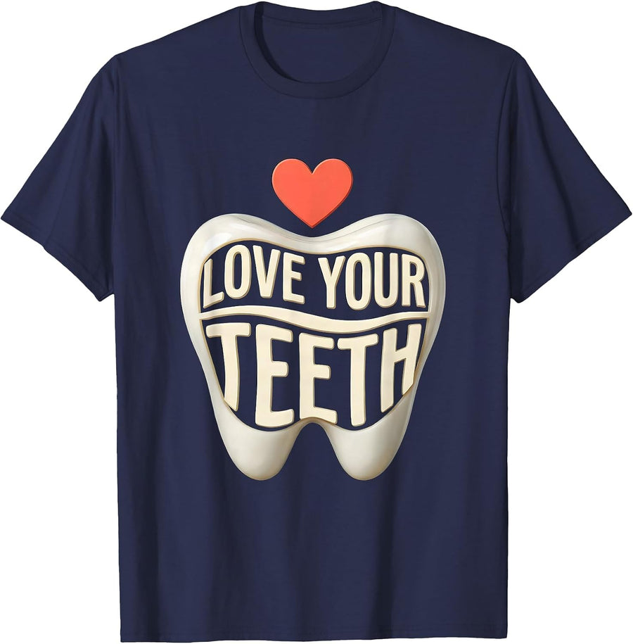Love Your Teeth Cute Dental Professional Valentine Dental T-Shirt - Navy Blue