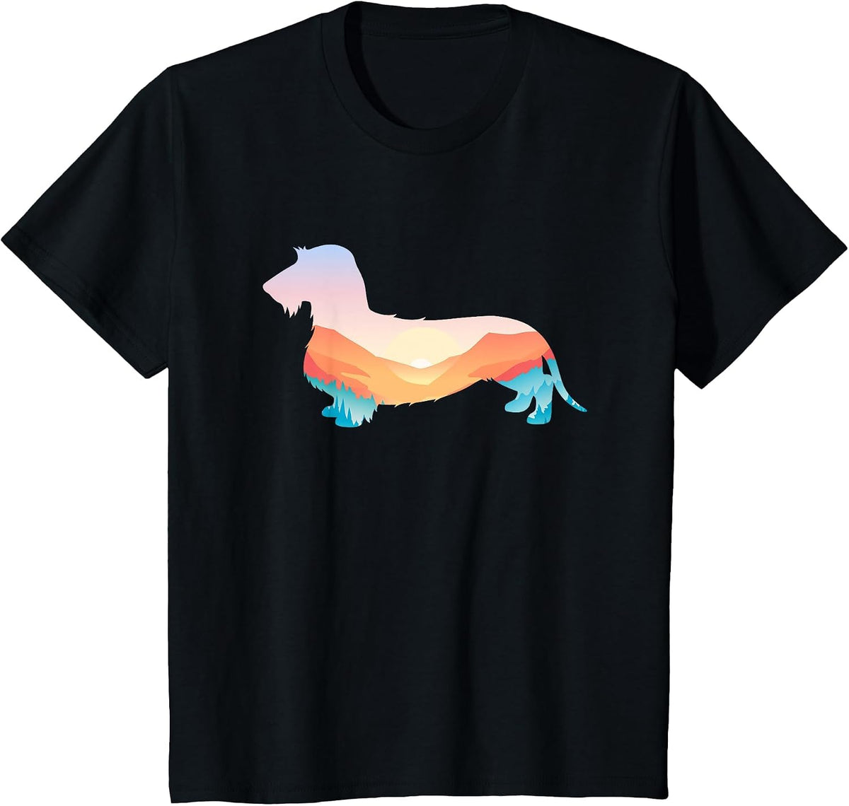 Wire Haired Dachshund Nature Hiking Dog Sunrise Adventure T-Shirt - Black