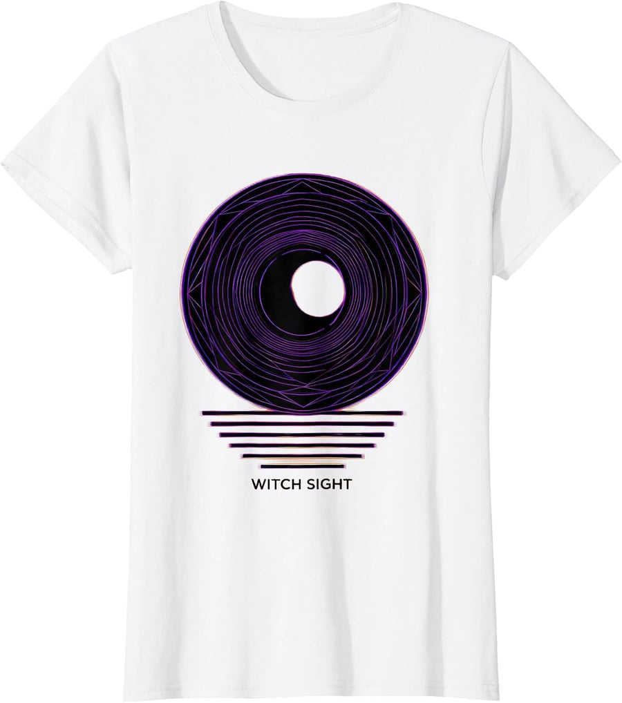 Women's Witch Sight Geometric Halloween Optometrist Eye Doctor Humor T-Shirt - White