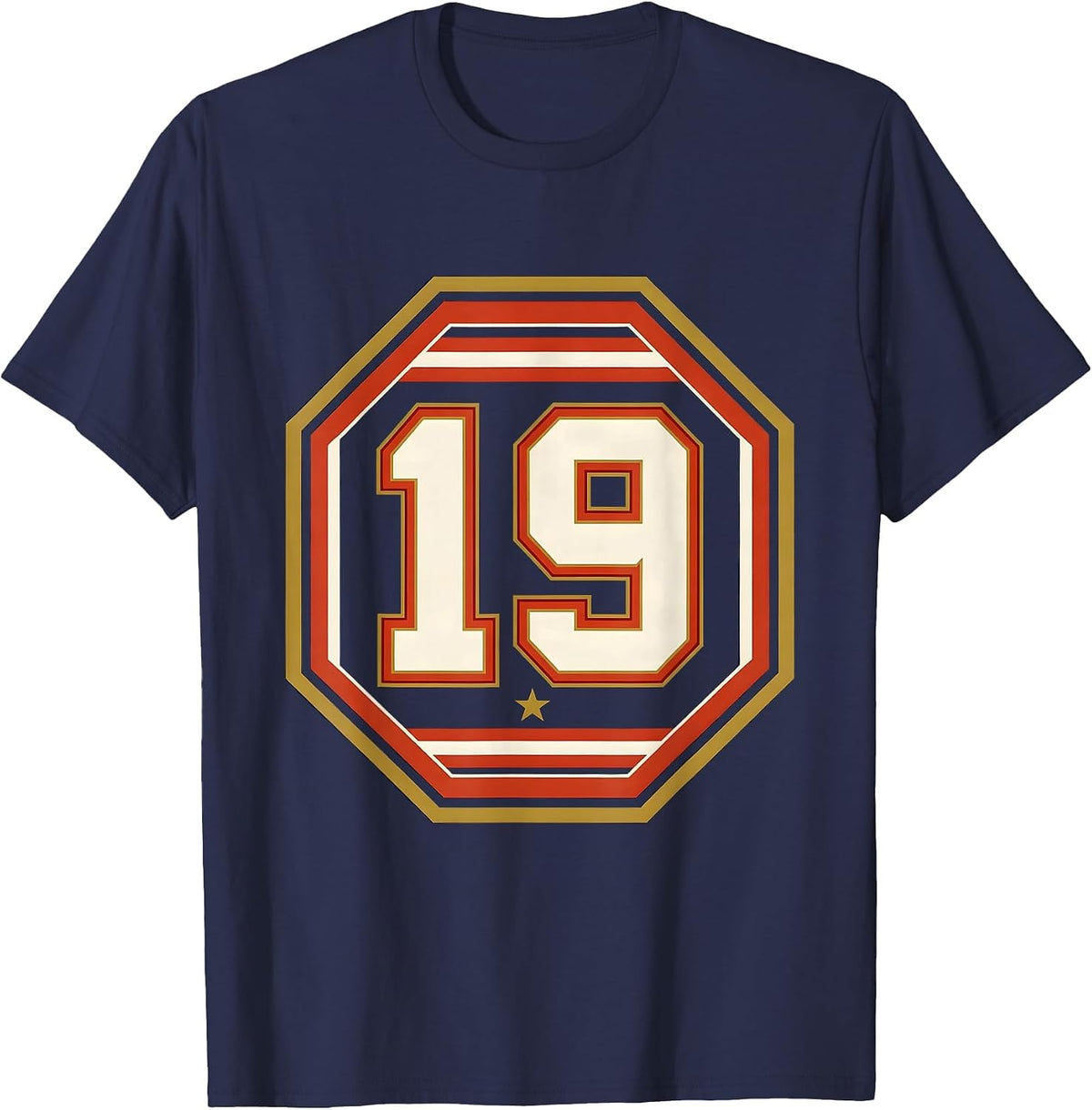 19 Oversized Block Varsity Number Sports Memorial T-Shirt - Navy Blue