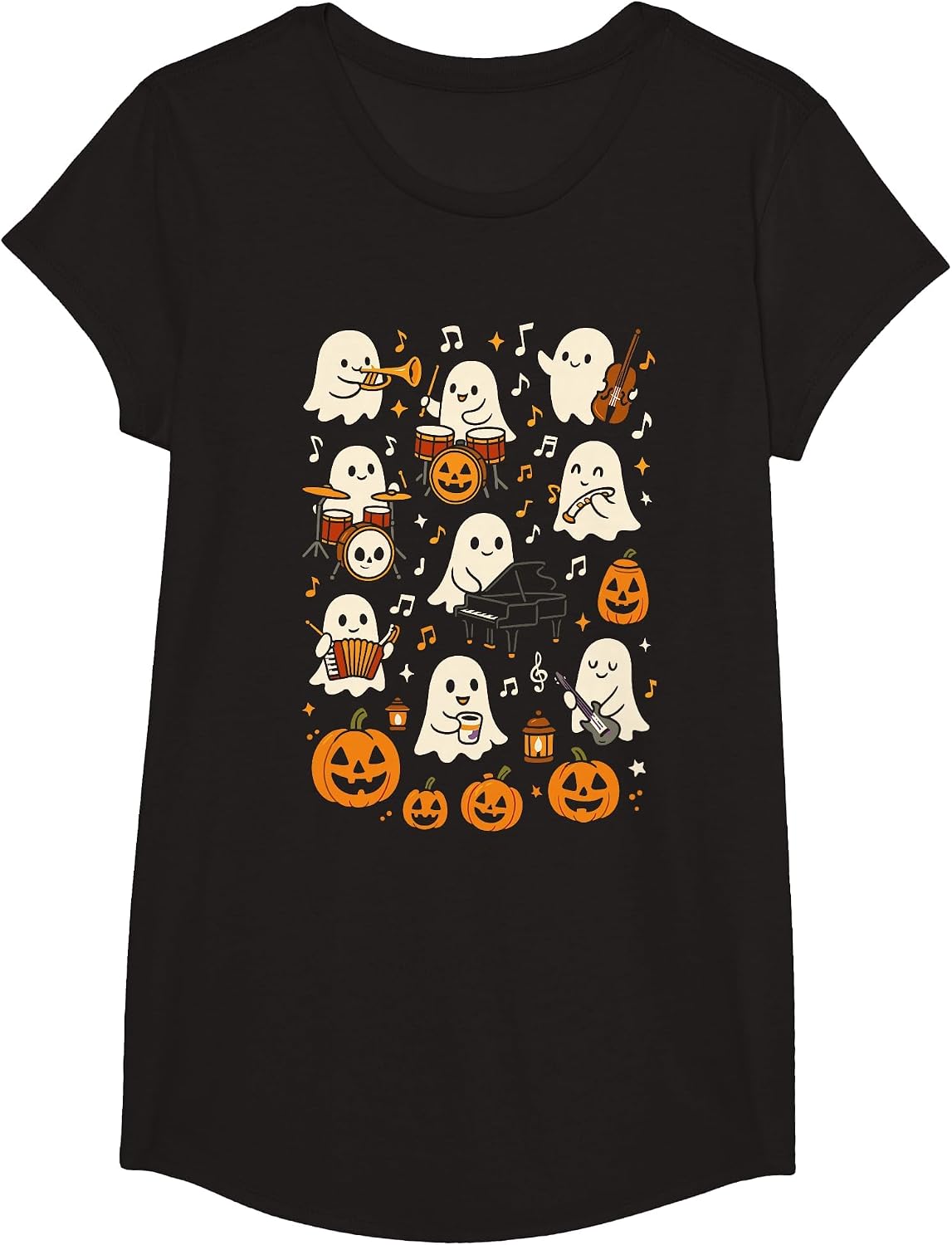 Music Teacher Orchestra Shirt, Spooky Halloween Ghost Band T-Shirt - Girls Black