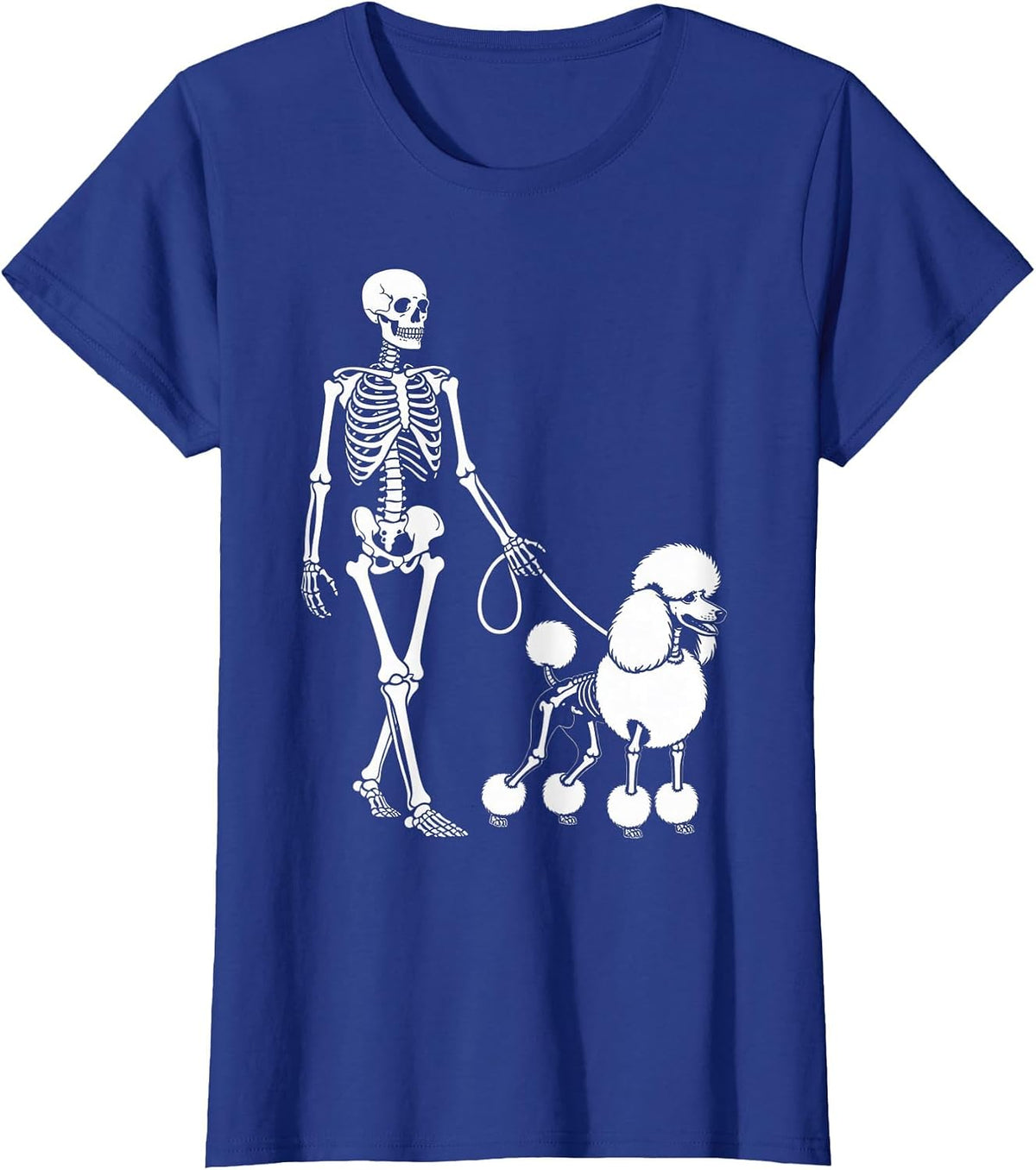 Skeleton Walking Poodle Dog Lovers Halloween Humor T-Shirt - Royal Blue