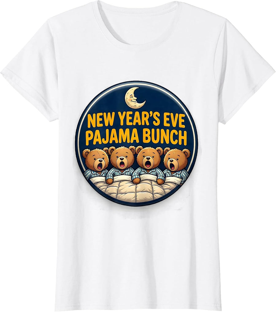 Women's New Year's Eve Pajama Bunch Funny Family Matching Party Wear T-Shirt - White