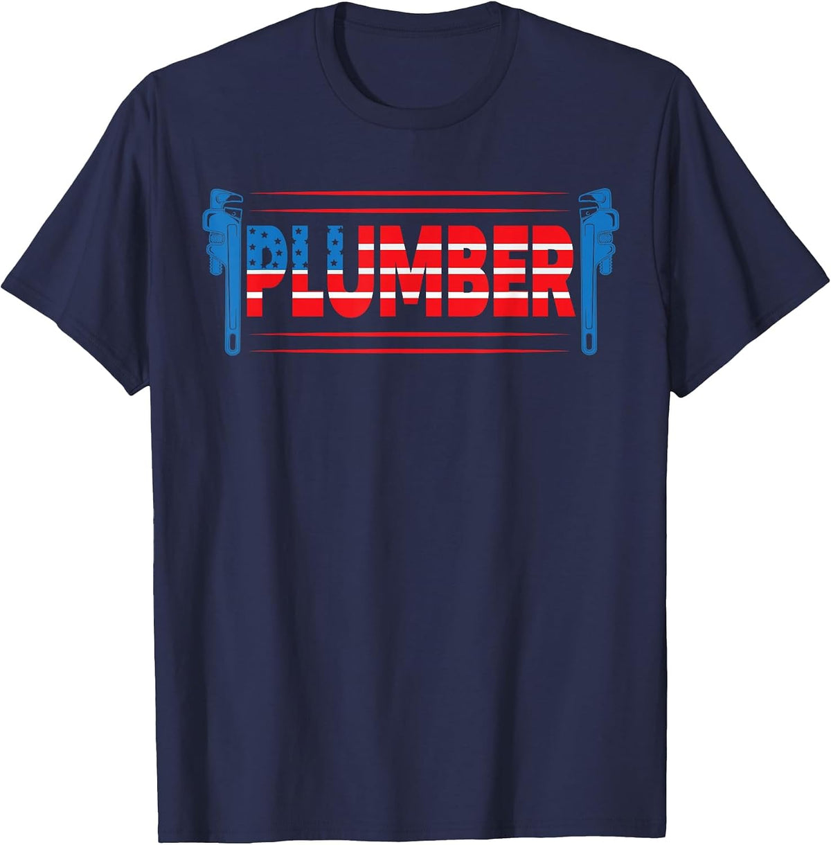 Plumber Patriotic USA American Flag T-Shirt - Navy Blue