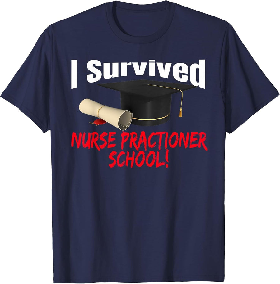 I Survived Nurse Practitioner School HAT Diploma T-Shirt - Navy Blue