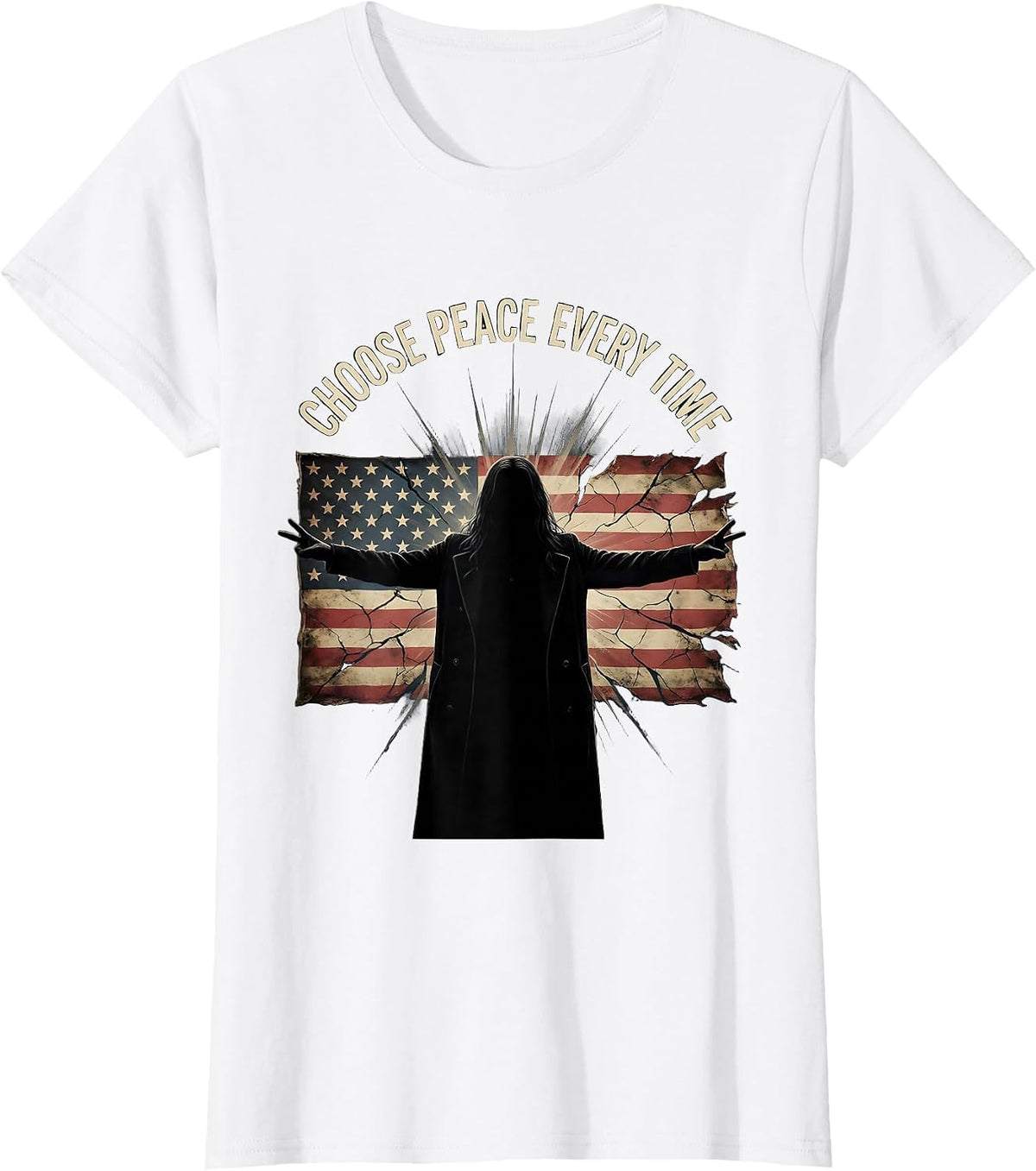 Women's Choose Peace Every Time Hippie Design T-Shirt - White