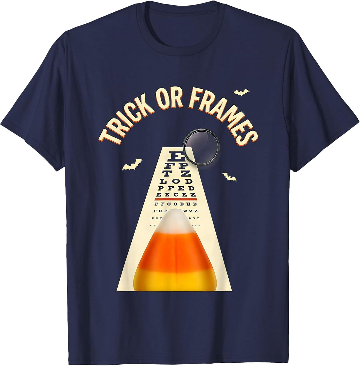 Men's Trick or Frames Funny Optometrist Halloween Eye Doctor T-Shirt - Navy Blue