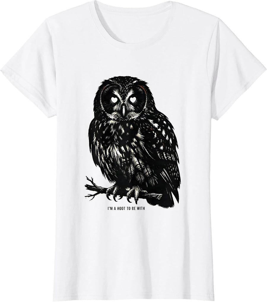 Women's I'm A Hoot To Be With Funny Owl Lover Birdwatcher Humor T-Shirt - White