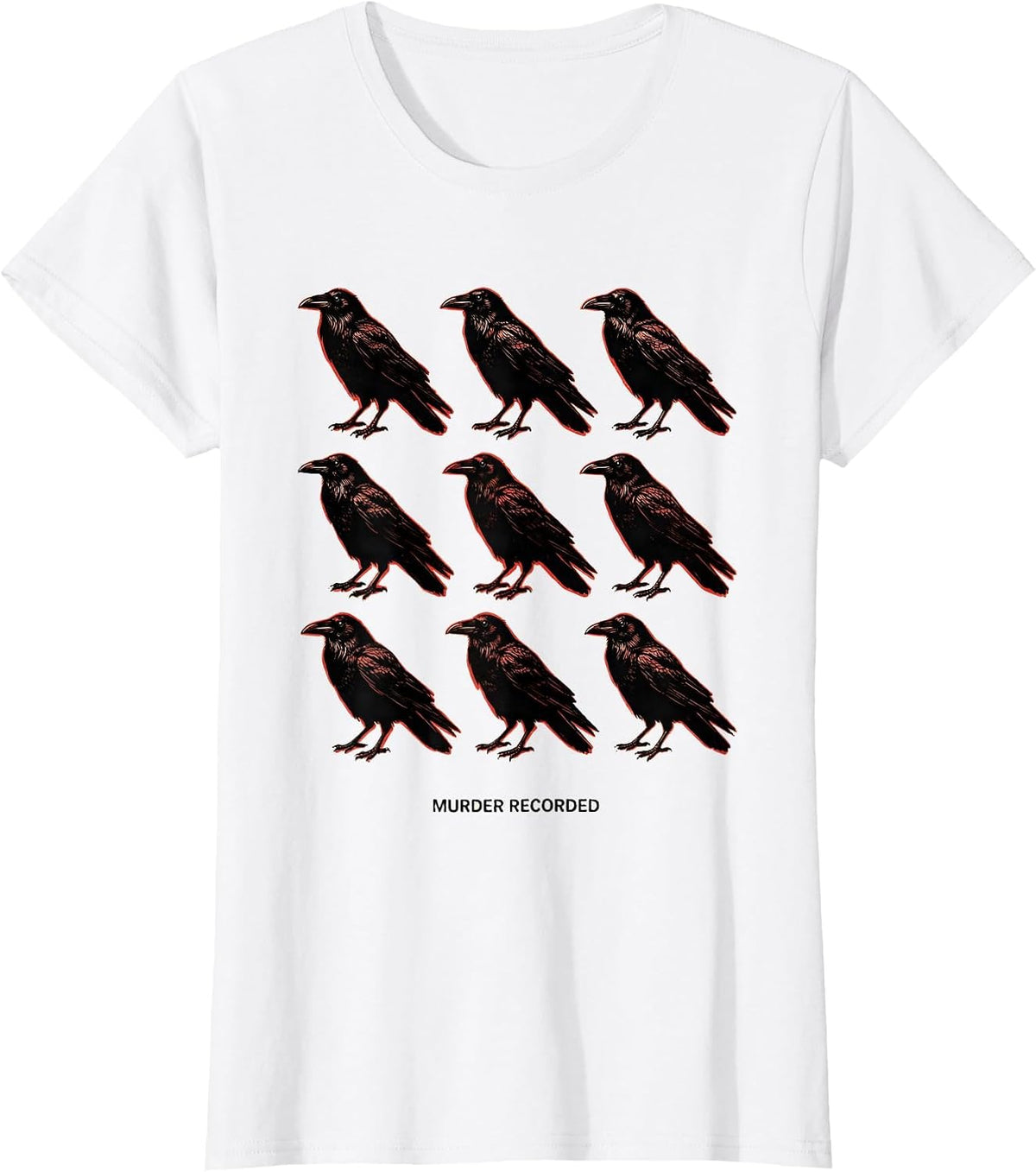 MURDER RECORDED Dark Humor Crow Lover Gothic Bird Pun T-Shirt - White