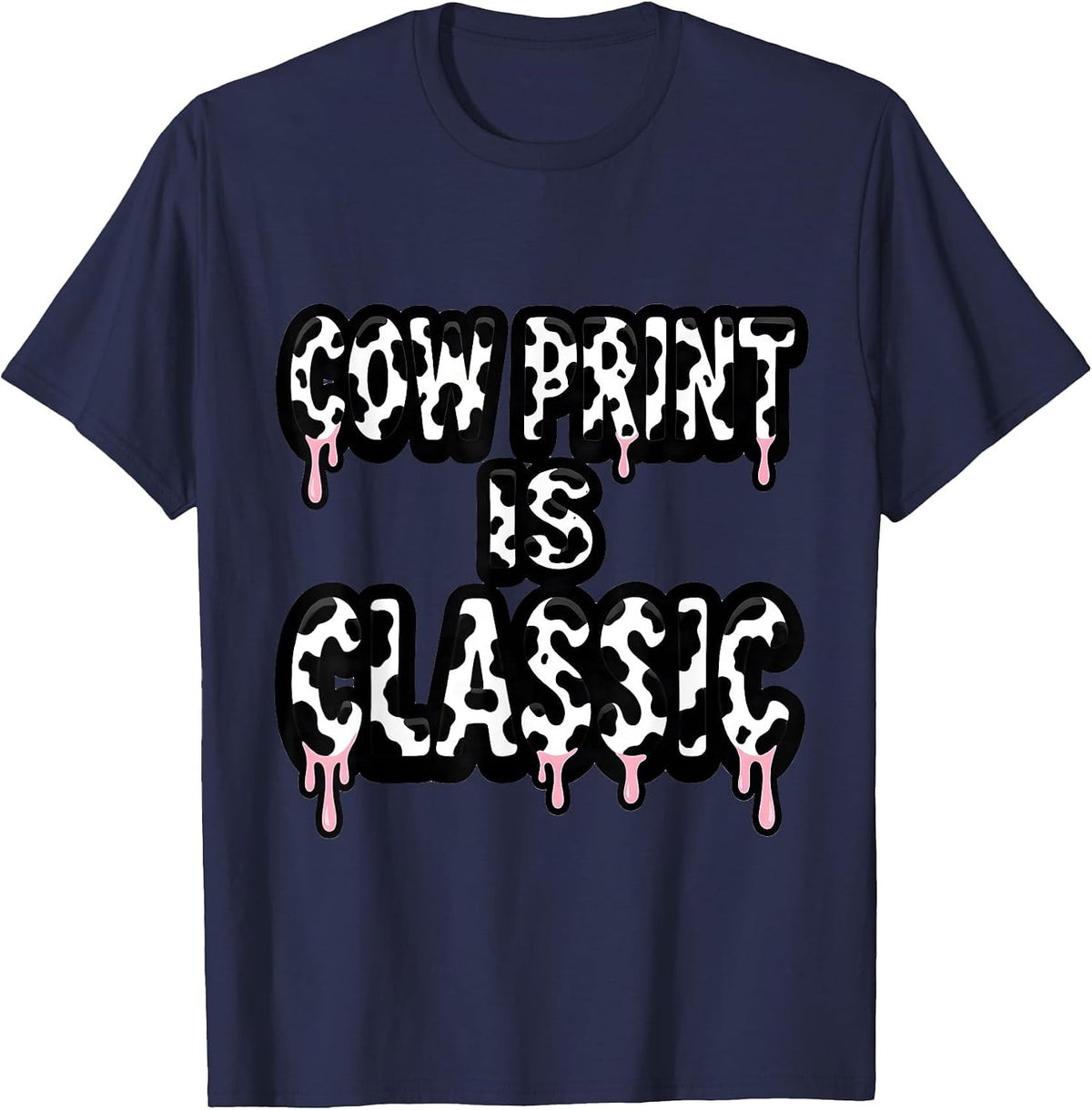 Men's Cow Print Is Classic Bold Animal Print Design T-Shirt - Navy Blue
