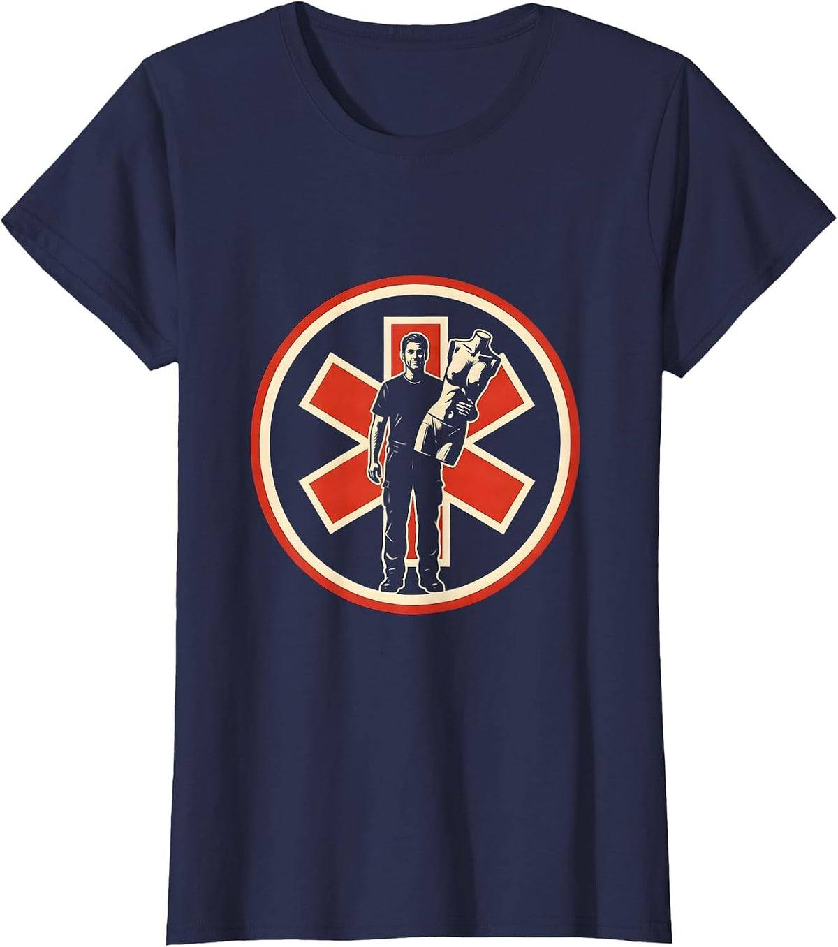 Women's EMT Mannequin Deadpan Humor Stencil Graphic T-Shirt - Navy Blue