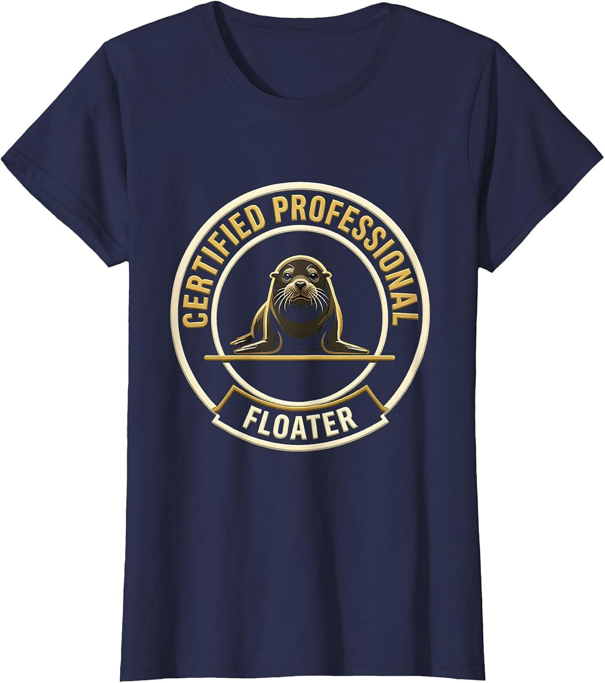 Women's Certified Professional Floater Funny Manatee Seal Ocean T-Shirt - Navy Blue