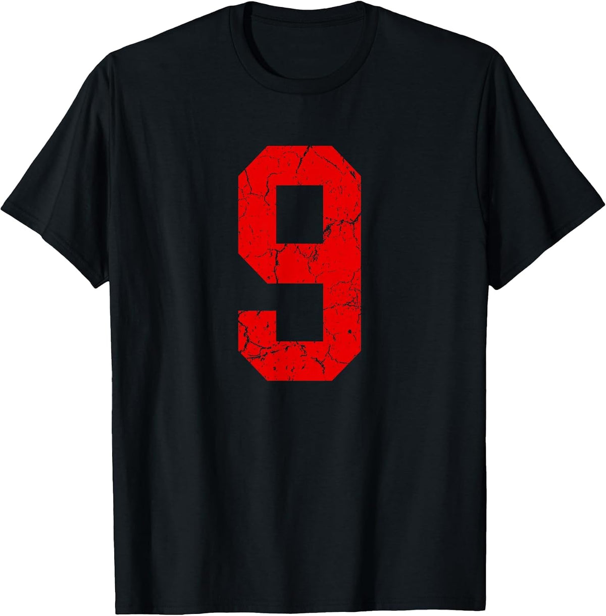 Distressed Red Number 9 Jersey Player Uniform #9 T-Shirt - Black