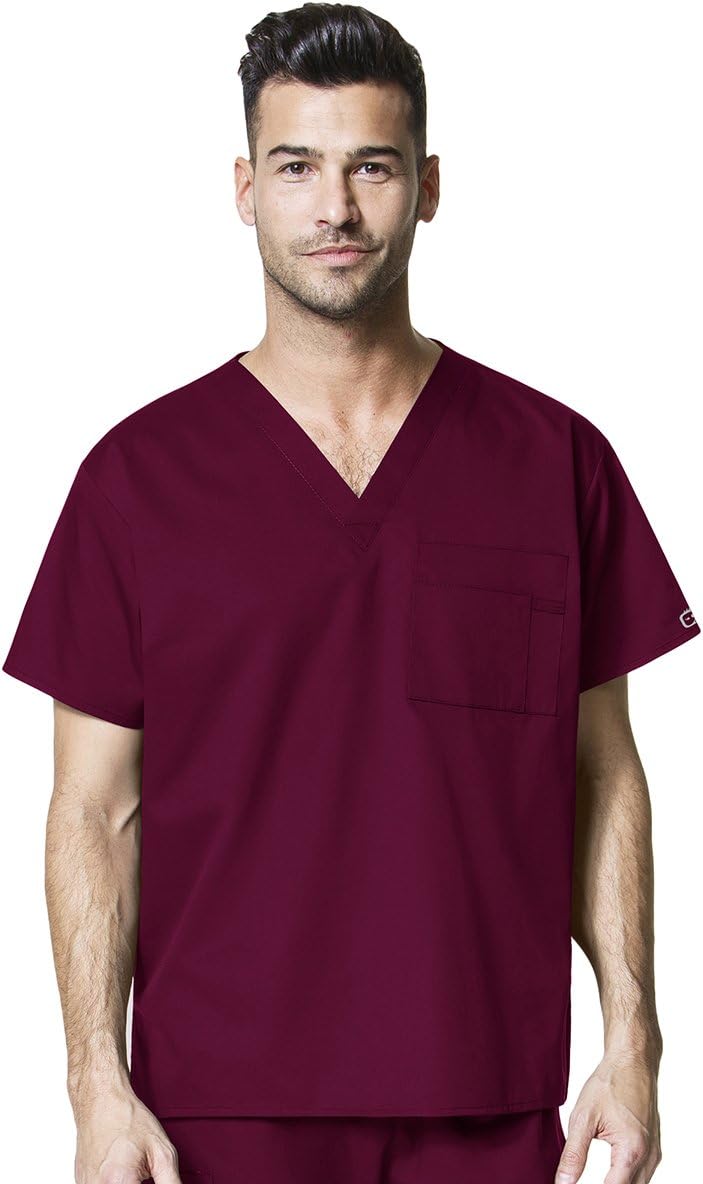 Wink WonderWORK Unisex V-Neck Scrub Top - Wine