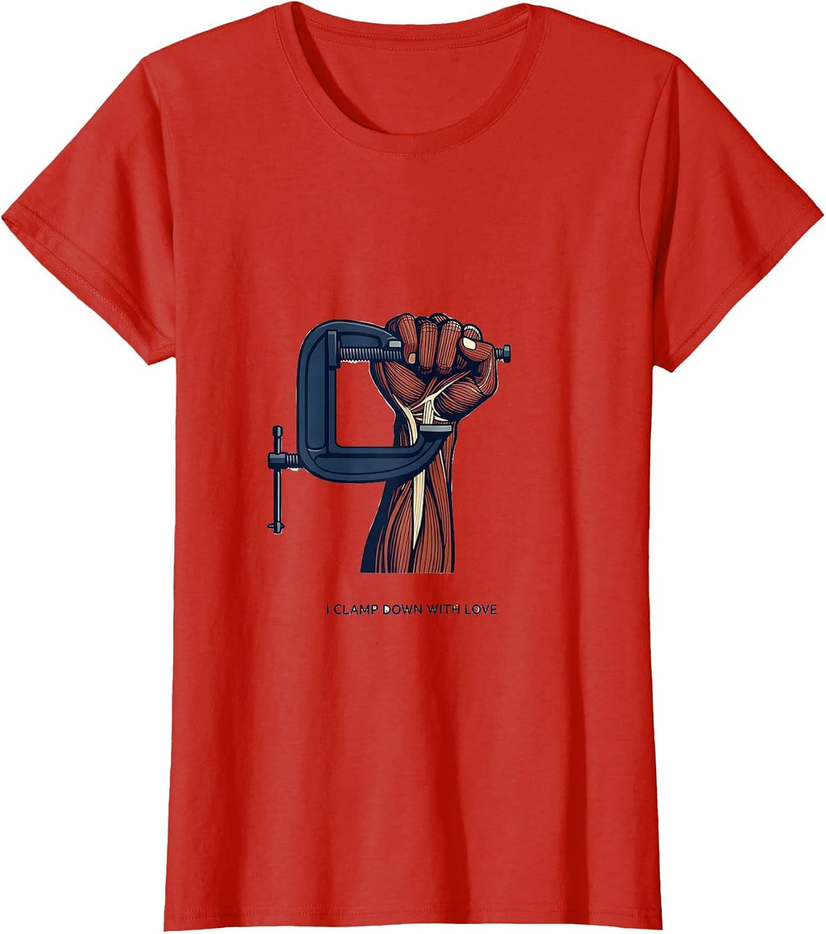 I Clamp Down With Love Funny Massage Therapist LMT Gift T-Shirt - Red