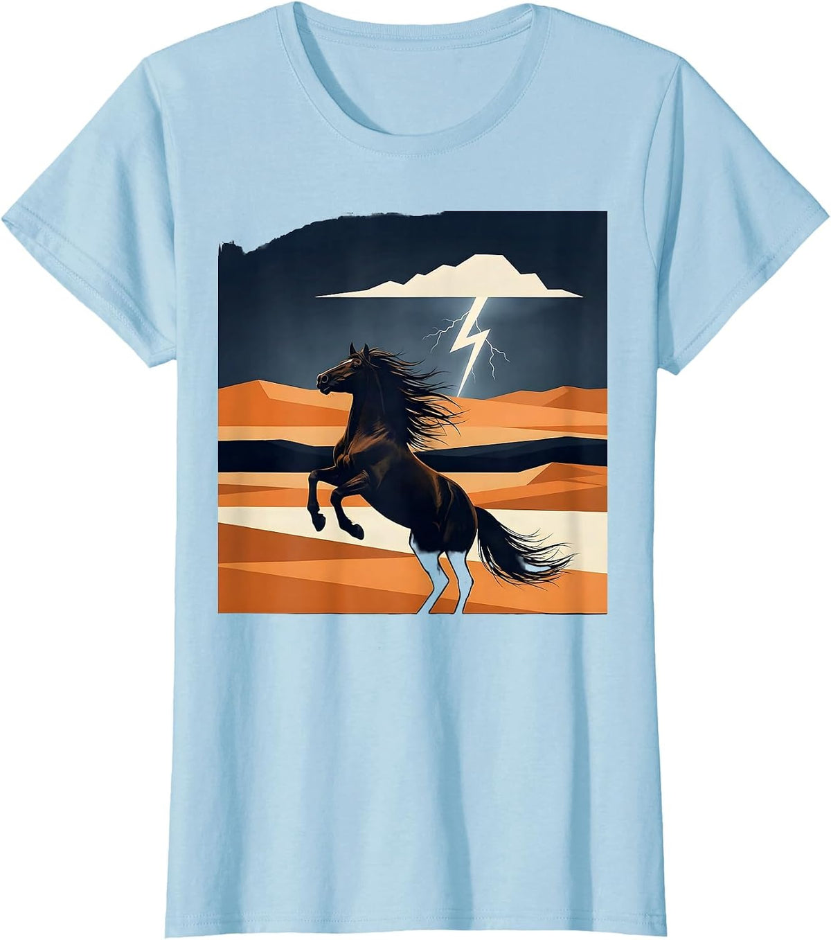 Wild Horse Lightning Storm Western Graphic T-Shirt - Baby Blue