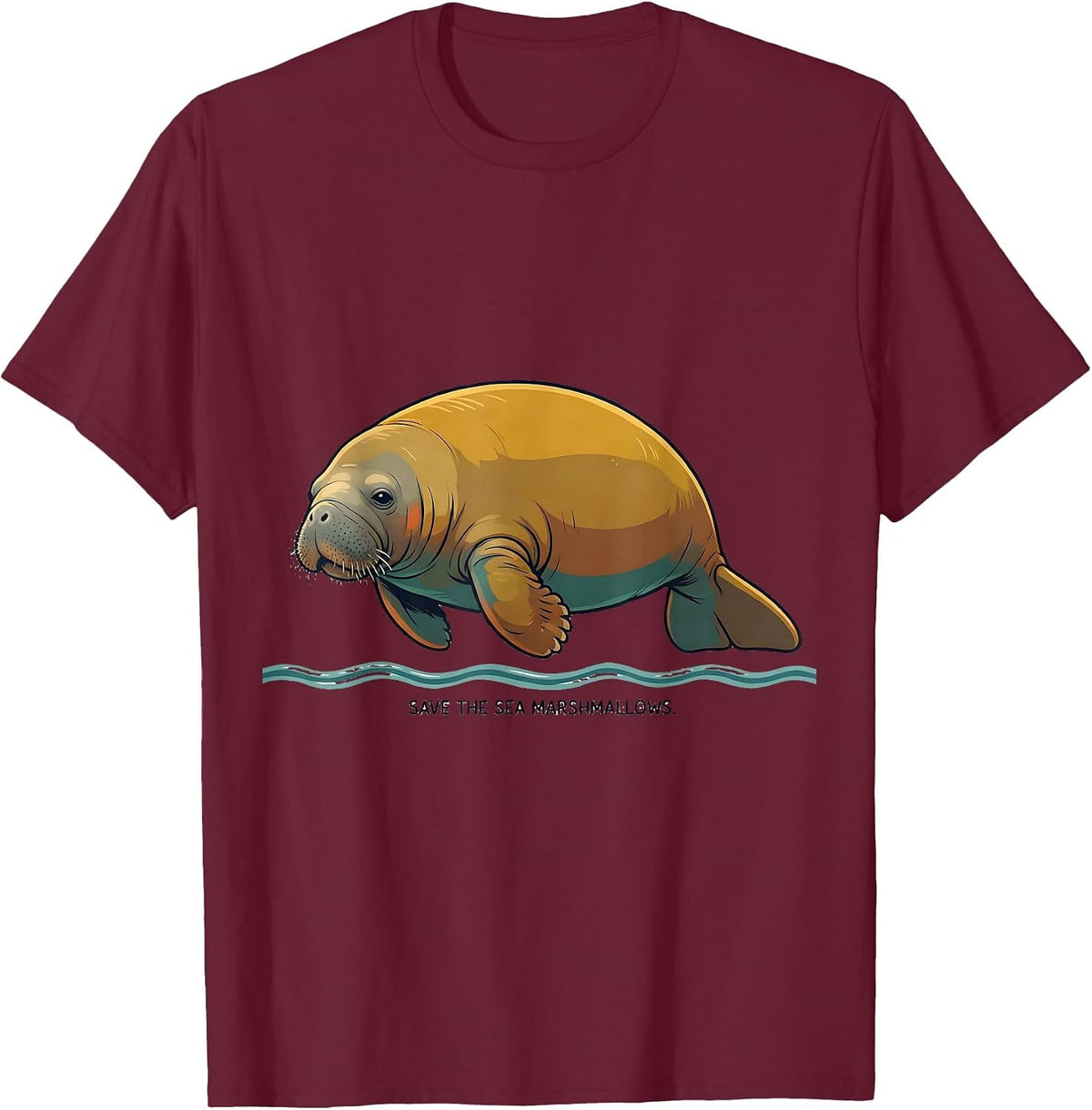 Men's Save The Sea Marshmallows Funny Manatee Sea Cow Wildlife T-Shirt - Burgundy