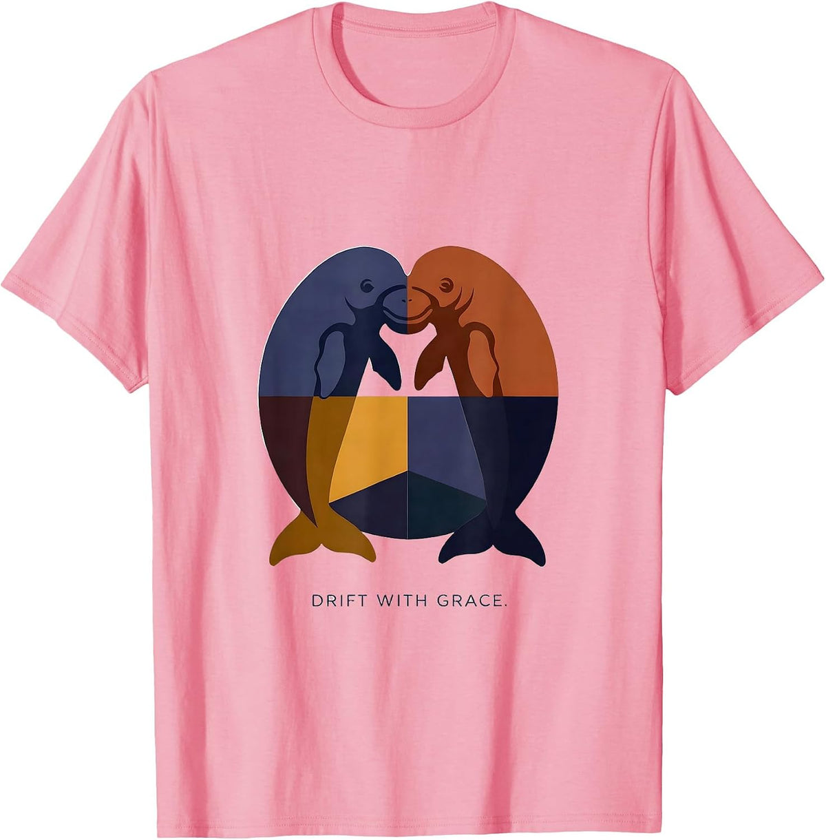Men's Drift With Grace Quilt Block Manatee Lover Gift T-Shirt - Pink